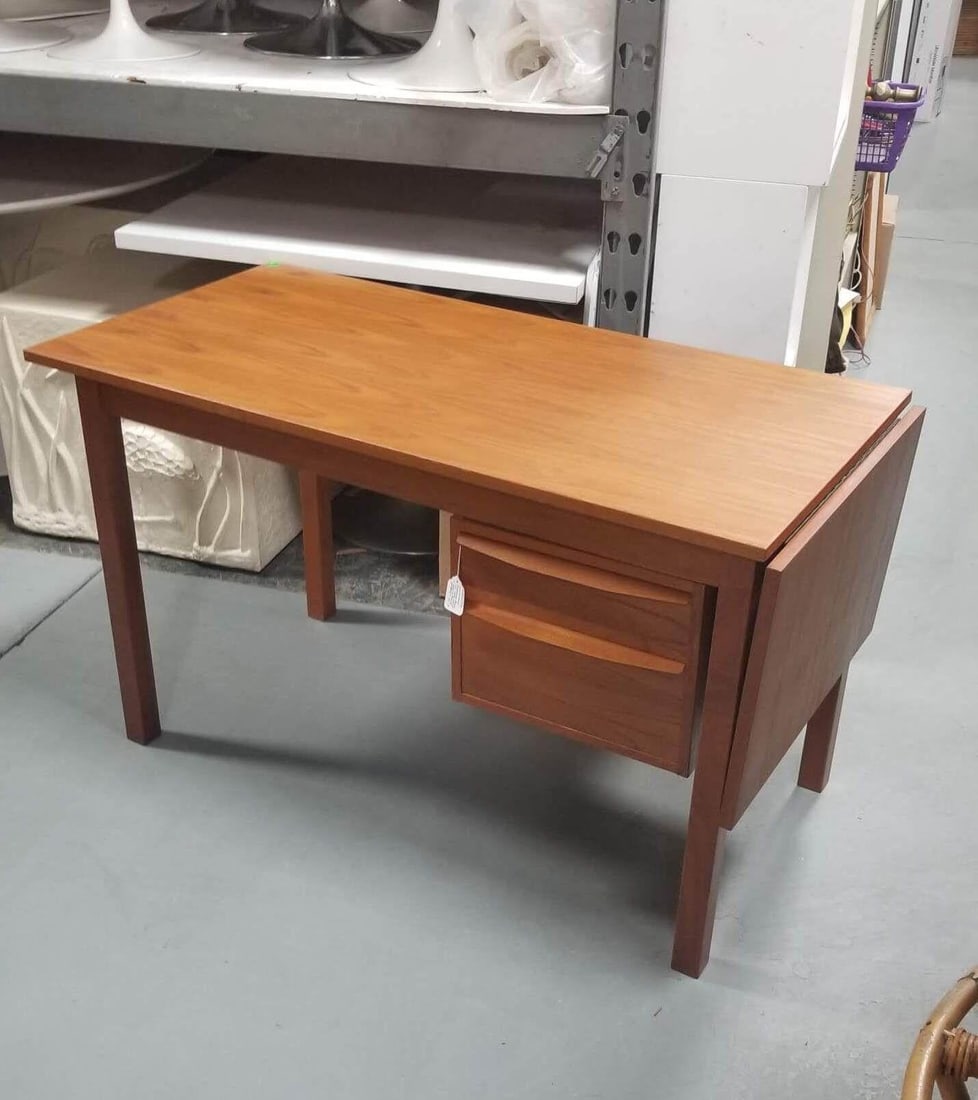 Restored Mid Century Modern Teak Wood Desk with Adjustable Base and Drop Leaf - 10