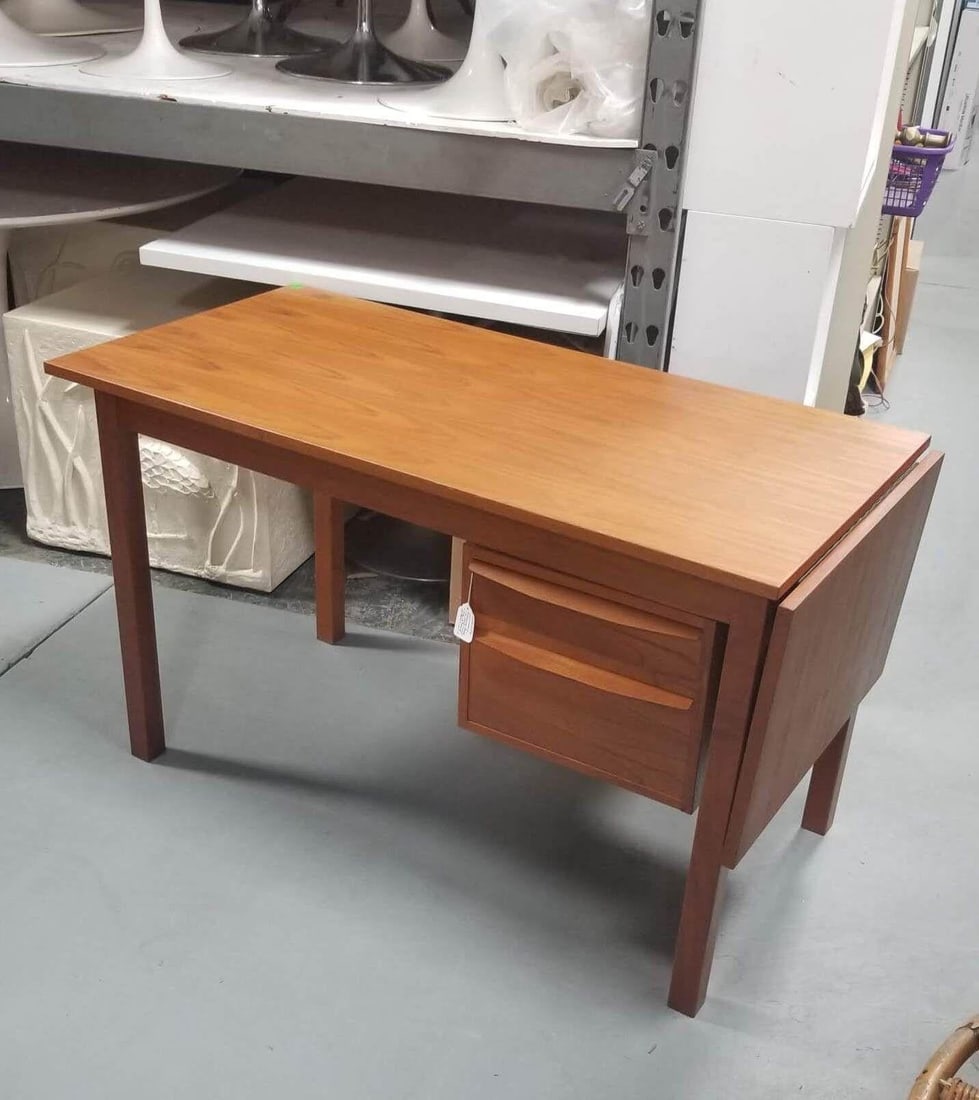Restored Mid Century Modern Teak Wood Desk with Adjustable Base and Drop Leaf - 11