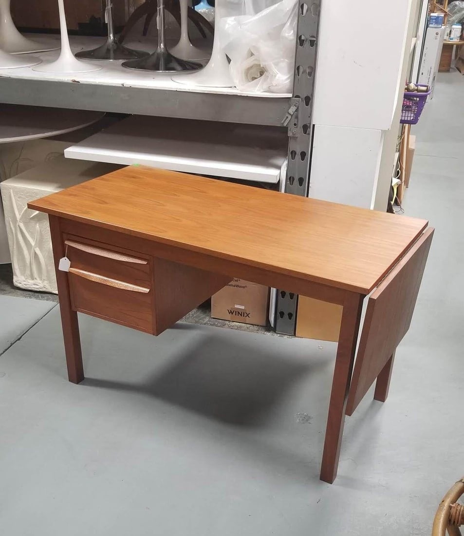 Restored Mid Century Modern Teak Wood Desk with Adjustable Base and Drop Leaf - 12