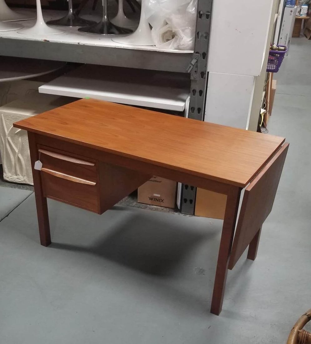 Restored Mid Century Modern Teak Wood Desk with Adjustable Base and Drop Leaf - 13