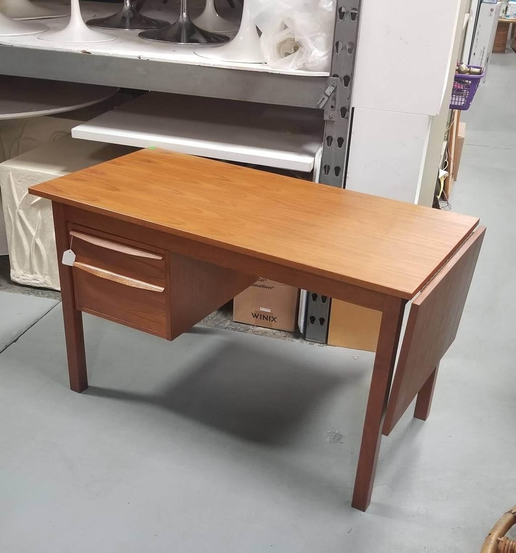 Restored Mid Century Modern Teak Wood Desk with Adjustable Base and Drop Leaf - 14