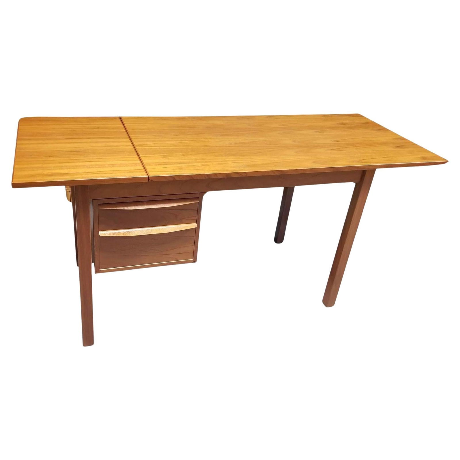 Restored Mid Century Modern Teak Wood Desk with Adjustable Base and Drop Leaf - 18