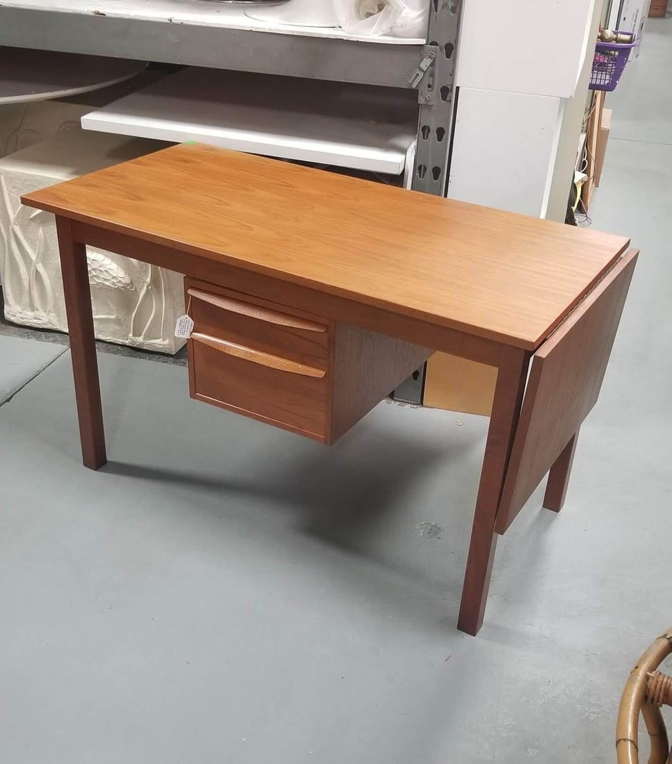 Restored Mid Century Modern Teak Wood Desk with Adjustable Base and Drop Leaf - 9