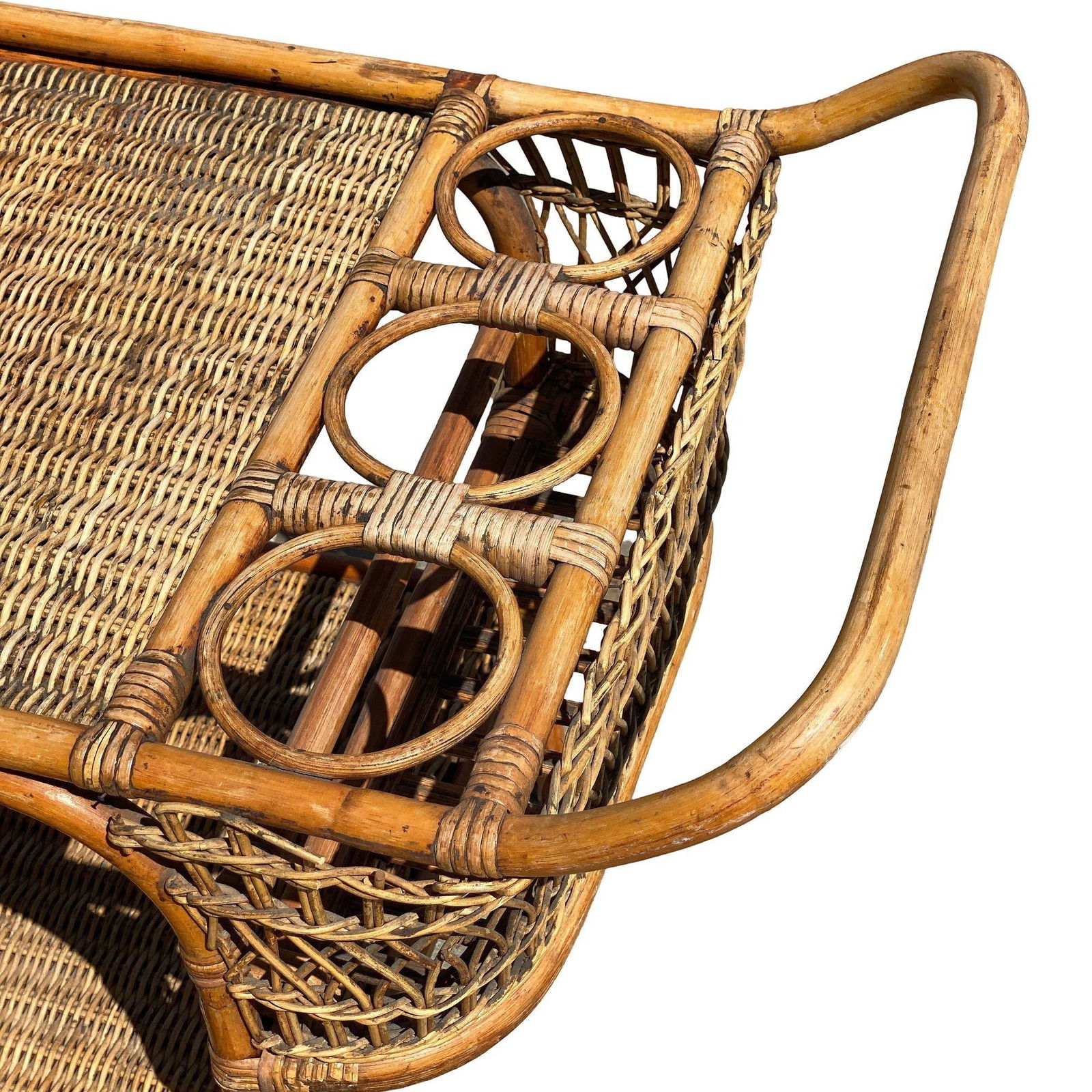 Restored Art Deco Stick Rattan Two-Tier Bar Cart w/ Woven WickerTops - 4