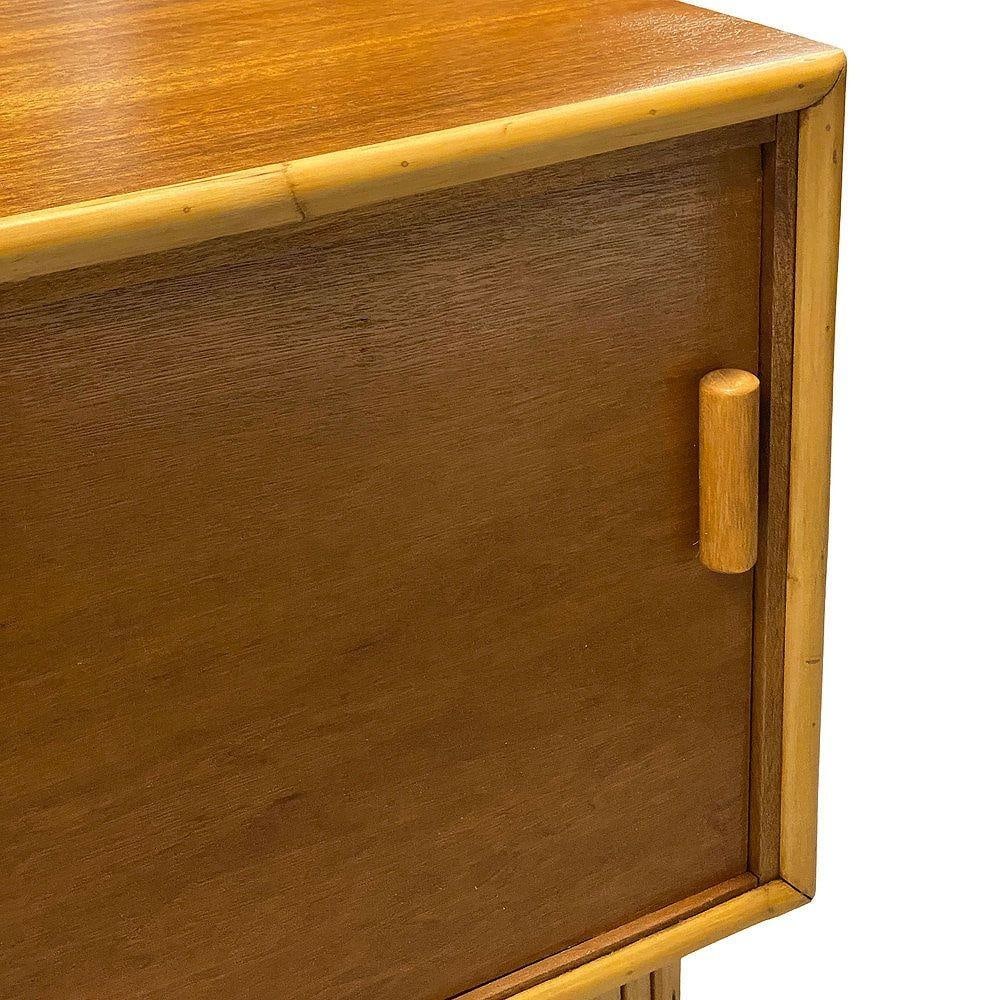 Restored Frankl Style Rattan & Mahogany Credenza TV Stand W/ Stacked Rattan Base - 3