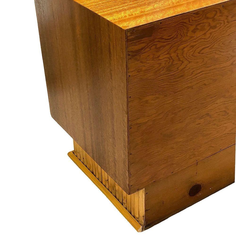 Restored Frankl Style Rattan & Mahogany Credenza TV Stand W/ Stacked Rattan Base - 4