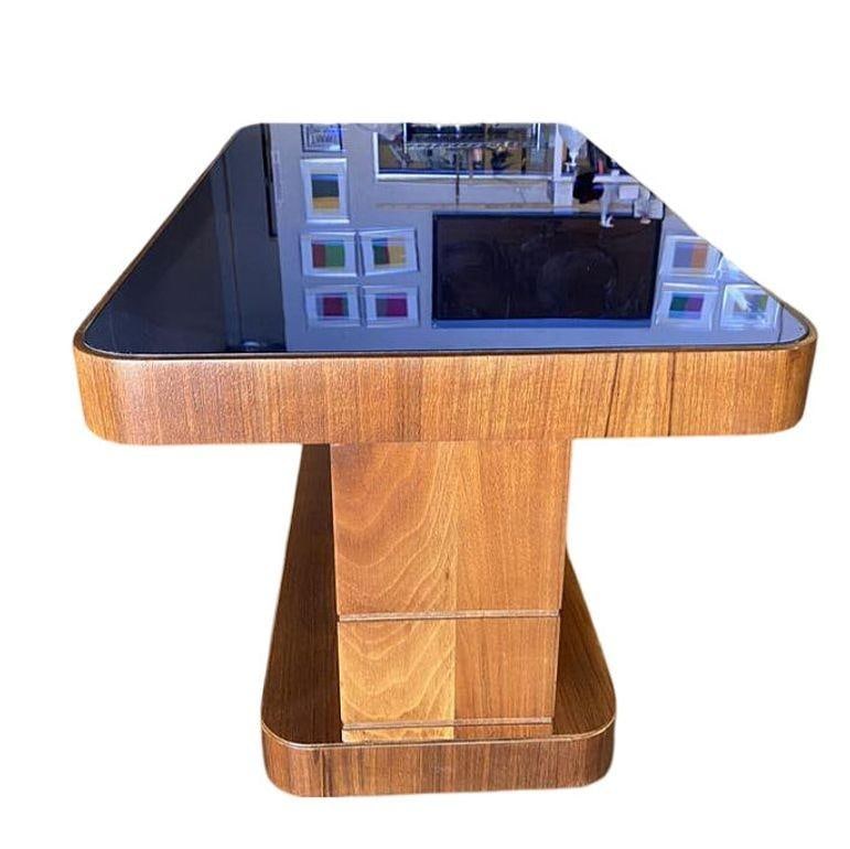 Gilbert Rohde Style Art Deco Mahogany Coffee Table w/ Cobalt Glass Top - 18