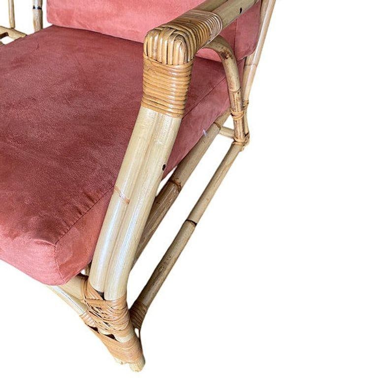 Mid-century 2-Strand Transitional Arm 3-Seat Rattan Sofa w/ Arched Base - 18