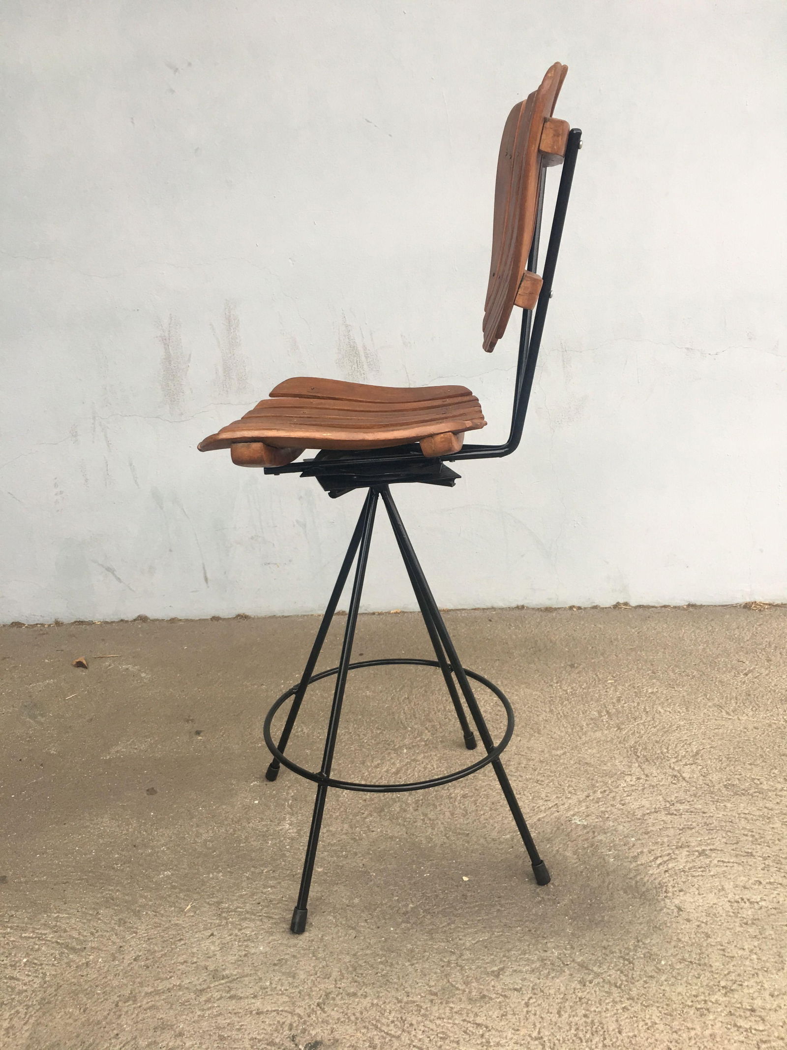 Arthur Umanoff Style Slate Bar Stool with Black Wrought Iron Base - 14