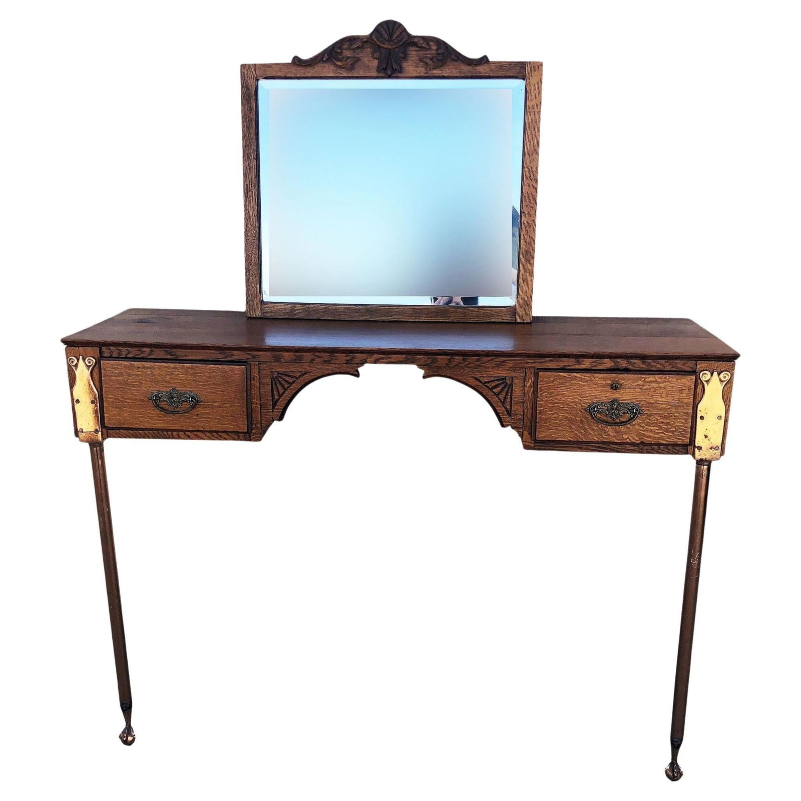 Edwardian Clawfoot Oak Wall Mount Vanity with Mirror (1 of 20)