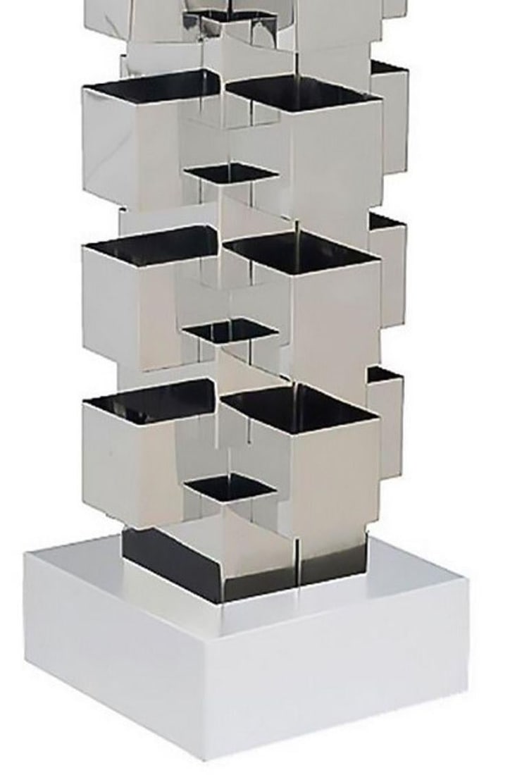 Brutalist Chrome Interlaced Column Sculpture Table Lamp by Curtis Jere - 3