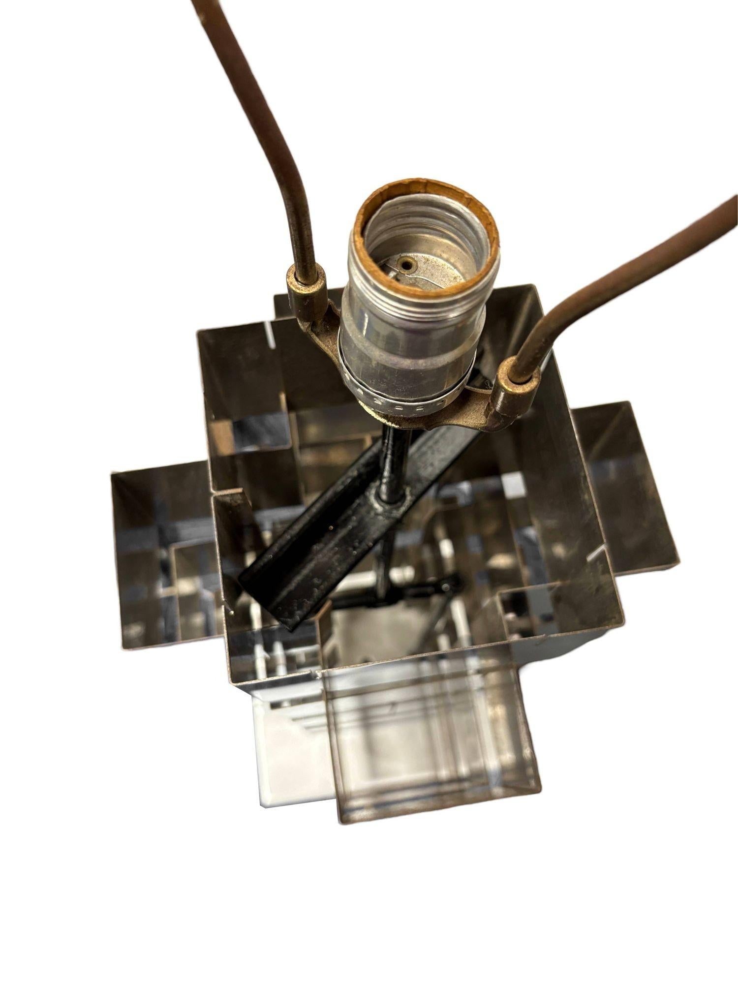 Brutalist Chrome Interlaced Column Sculpture Table Lamp by Curtis Jere - 4