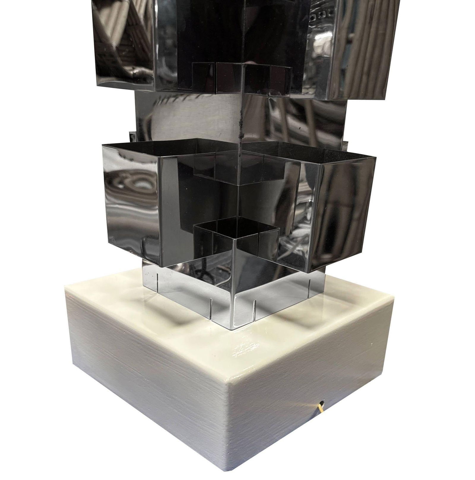 Brutalist Chrome Interlaced Column Sculpture Table Lamp by Curtis Jere - 5