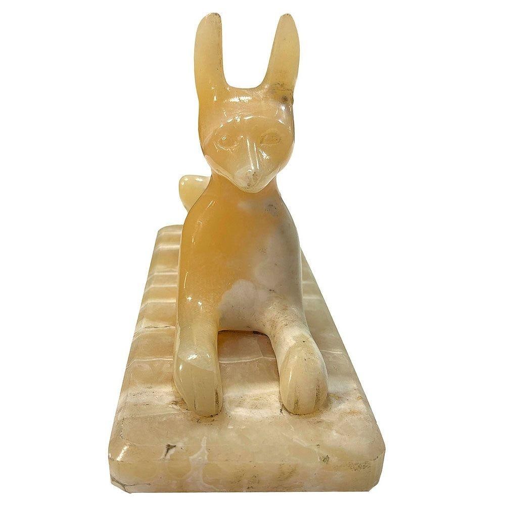 Hand Carved Alabaster Anubis Egyptian God Sculpture Paper Weight - 14