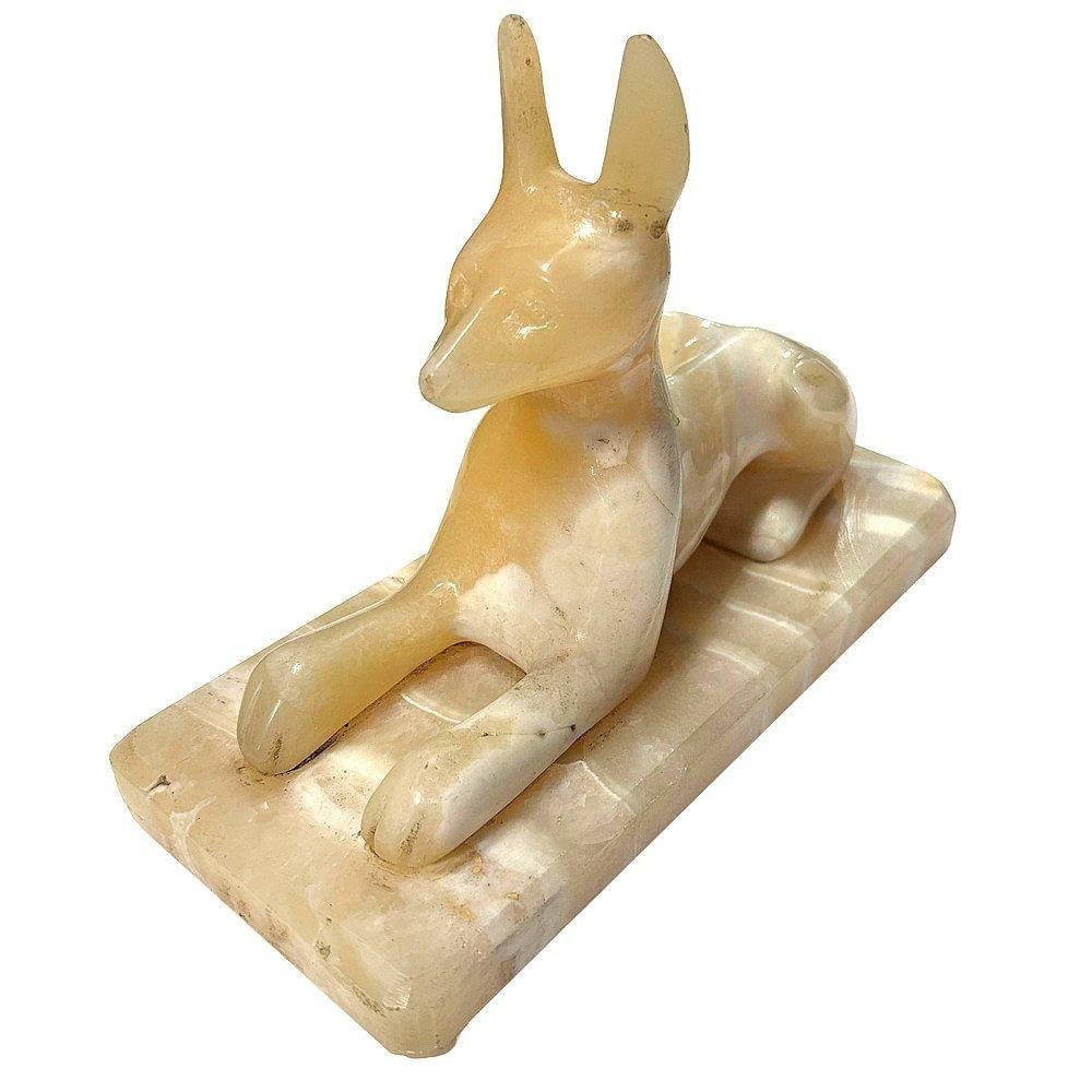 Hand Carved Alabaster Anubis Egyptian God Sculpture Paper Weight - 15