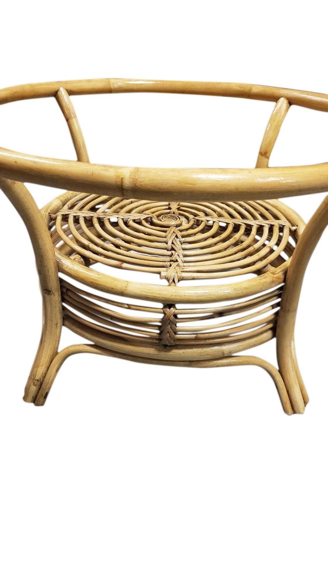Restored Round Two-Tier Rattan Spiral Coffee Table w/ Glass Top - 3