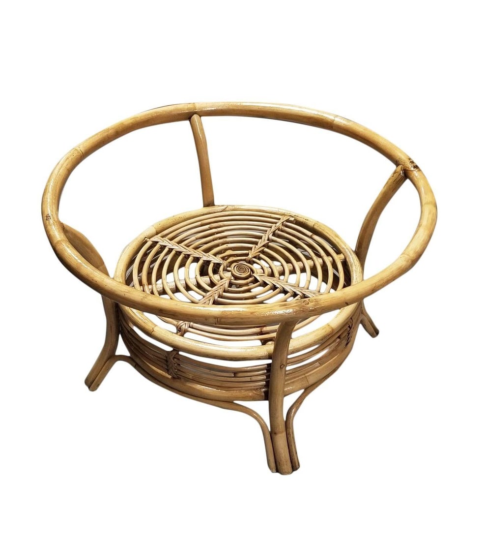 Restored Round Two-Tier Rattan Spiral Coffee Table w/ Glass Top - 4