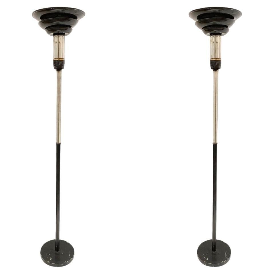 Streamline Art Deco Glass Rod Torchiere Floor Lamp w/ 3 Tier Spun Aluminum Shade - 13