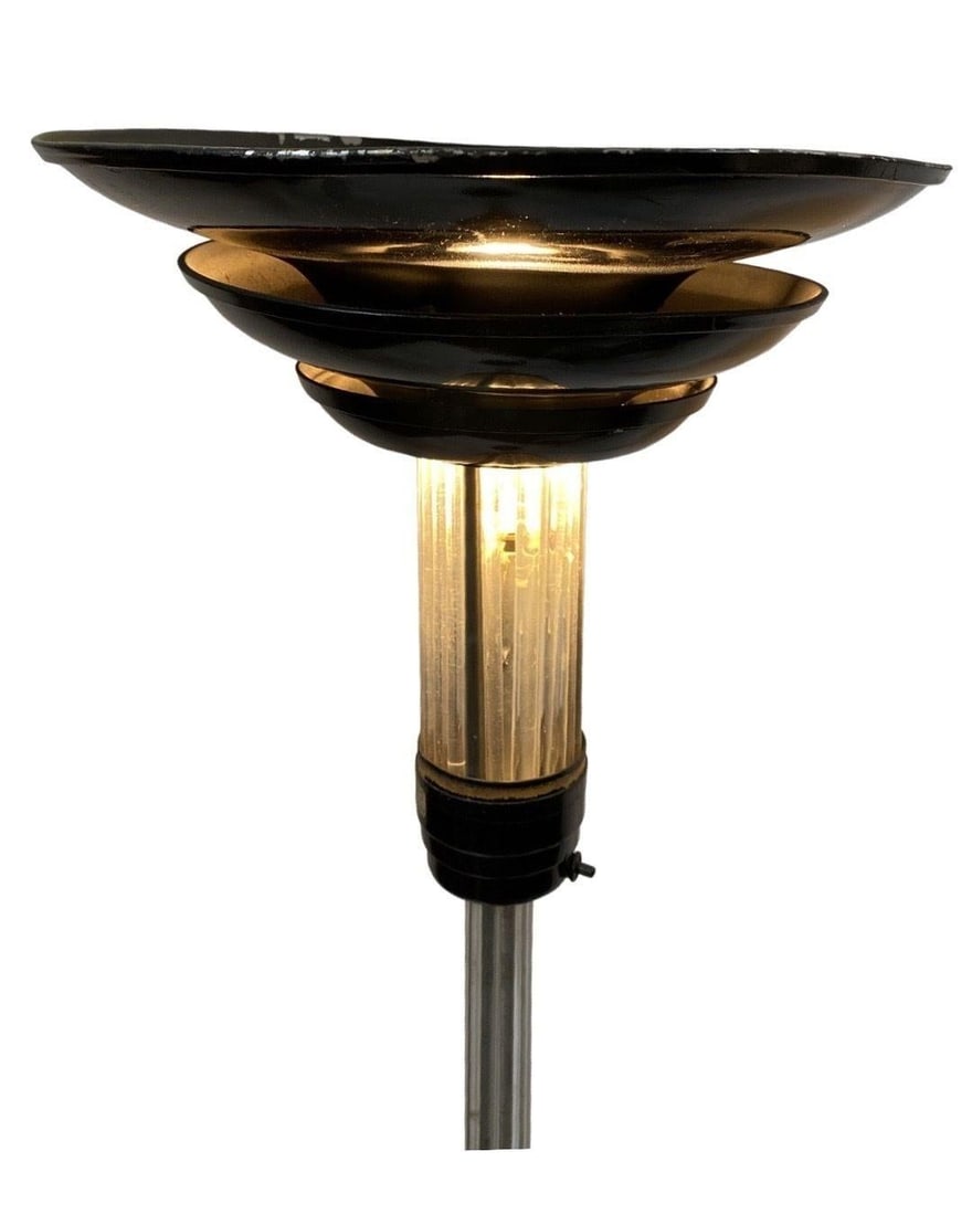 Streamline Art Deco Glass Rod Torchiere Floor Lamp w/ 3 Tier Spun Aluminum Shade - 3