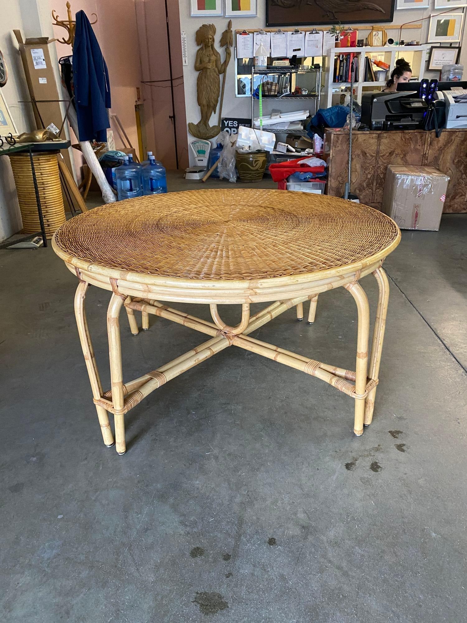 Round Wicker Top Rattan Table with Matching Stools Dining Set - 10