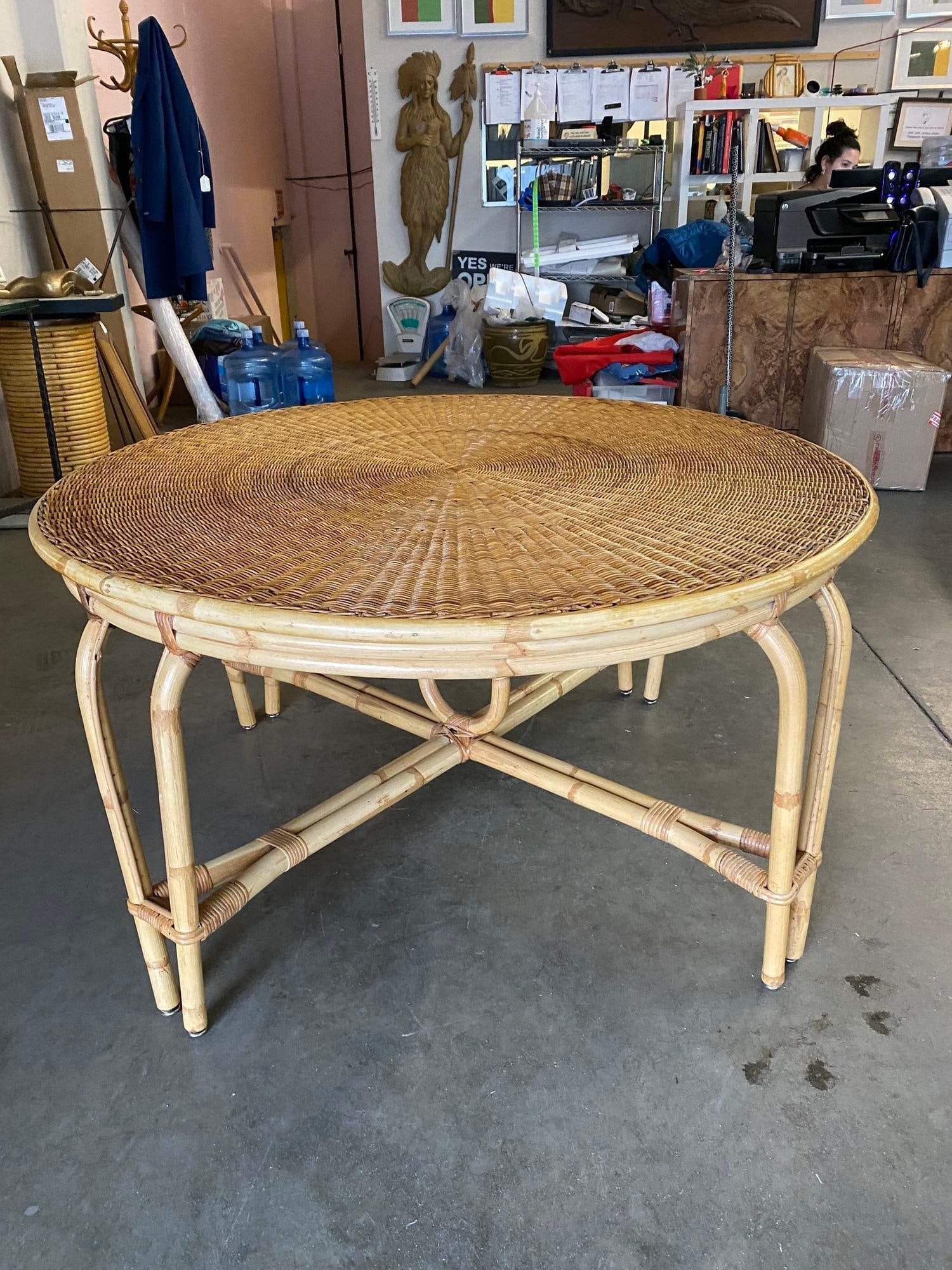 Round Wicker Top Rattan Table with Matching Stools Dining Set - 11