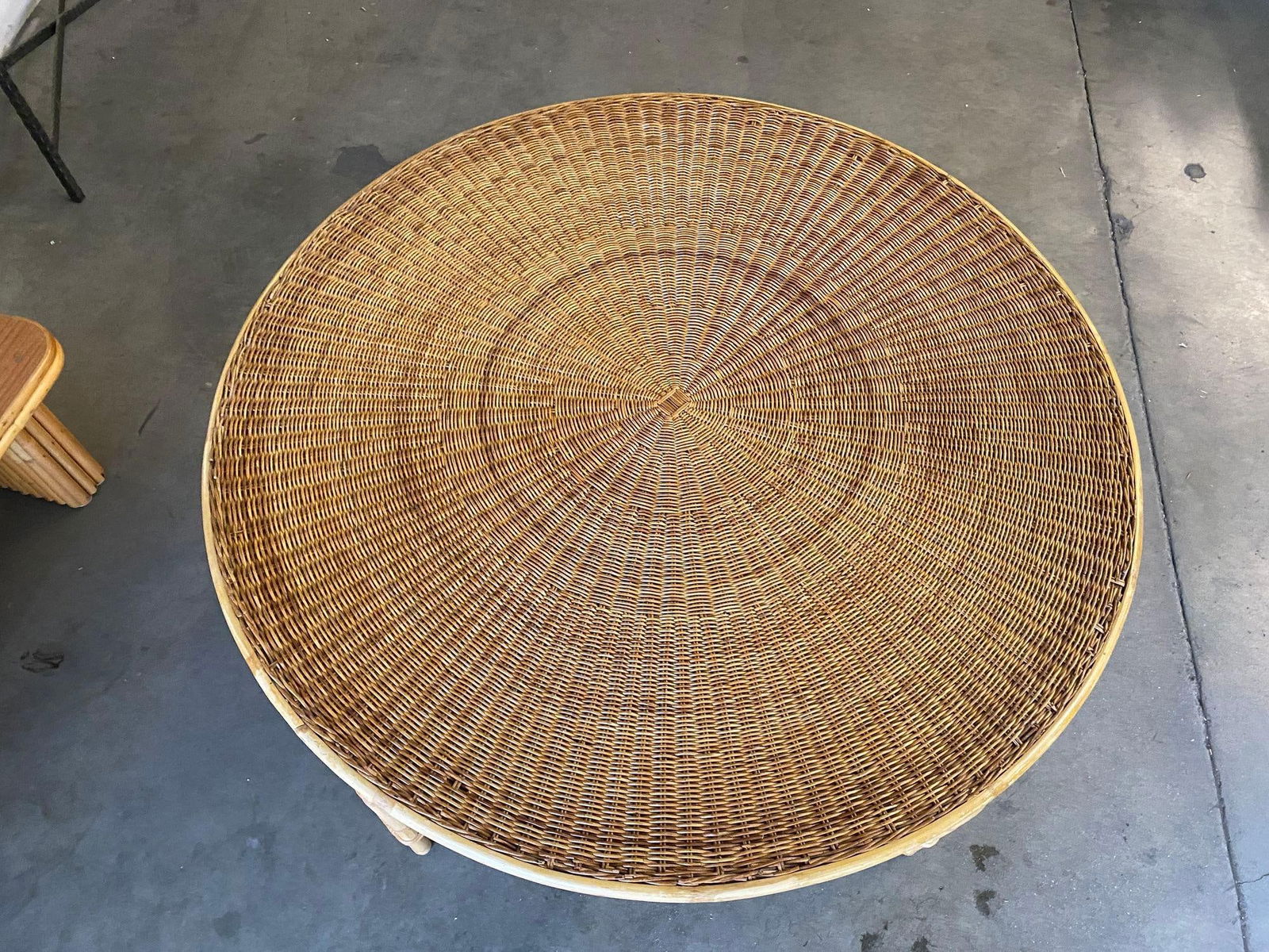 Round Wicker Top Rattan Table with Matching Stools Dining Set - 13