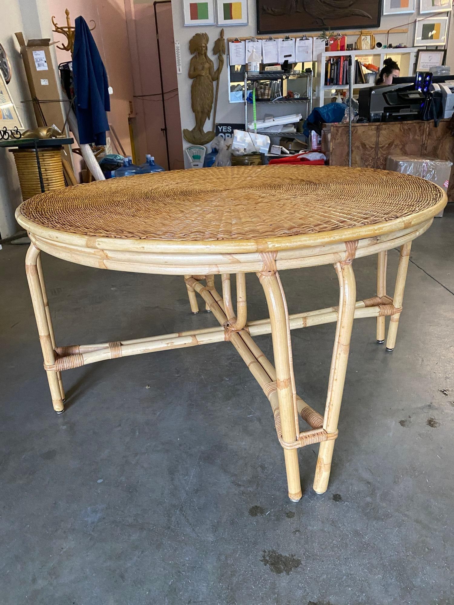 Round Wicker Top Rattan Table with Matching Stools Dining Set - 16