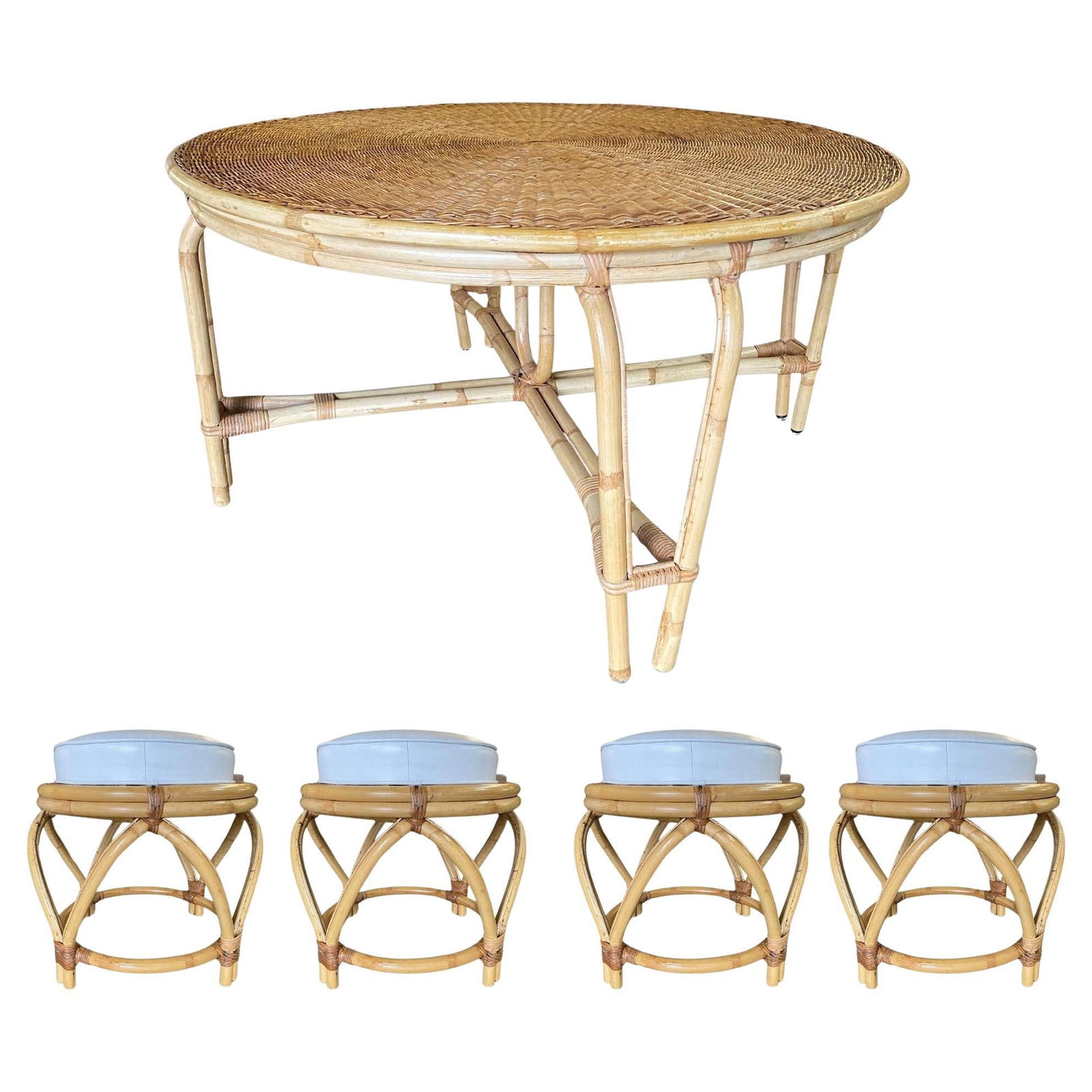Round Wicker Top Rattan Table with Matching Stools Dining Set (1 of 20)
