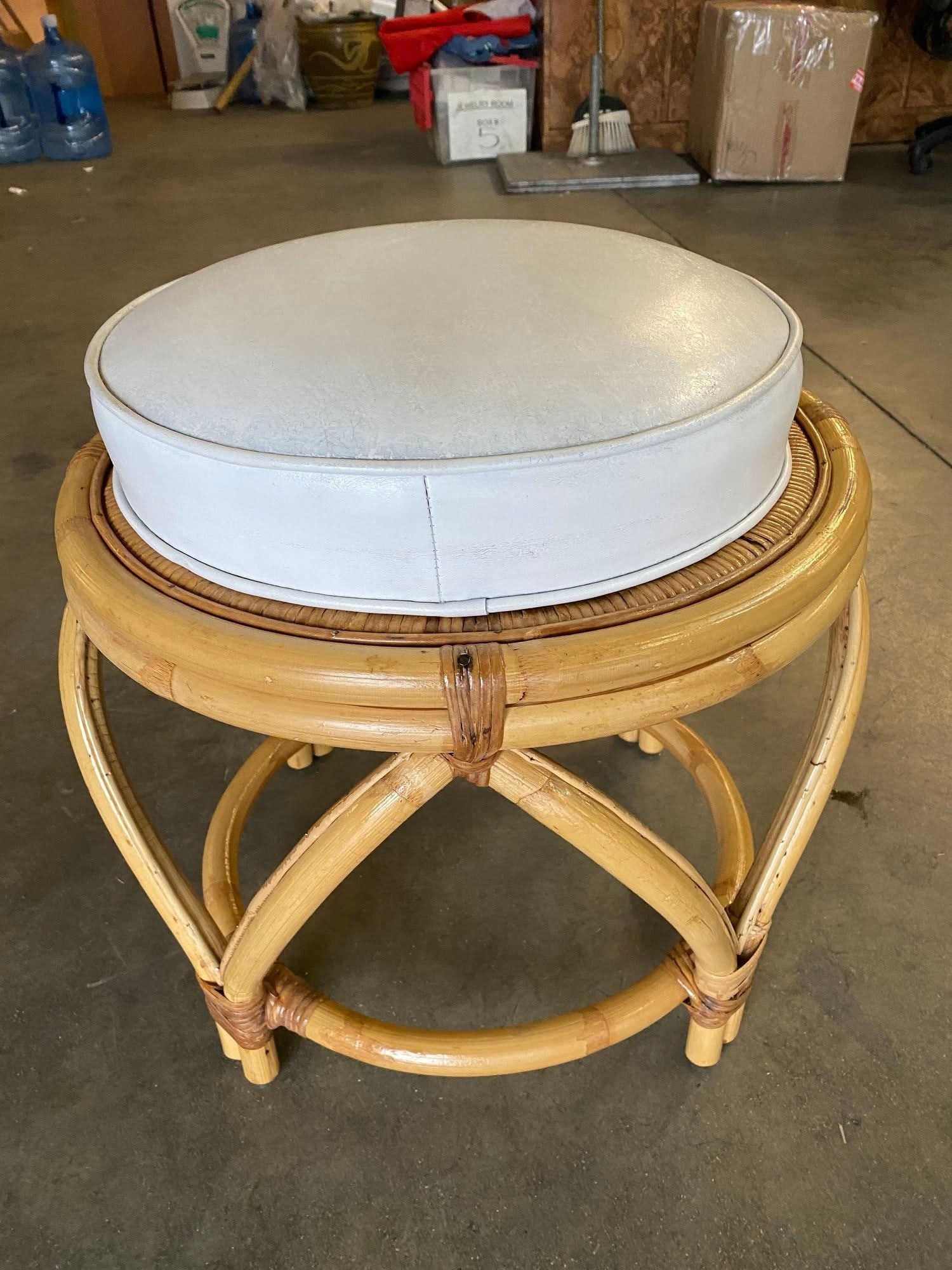 Round Wicker Top Rattan Table with Matching Stools Dining Set - 2