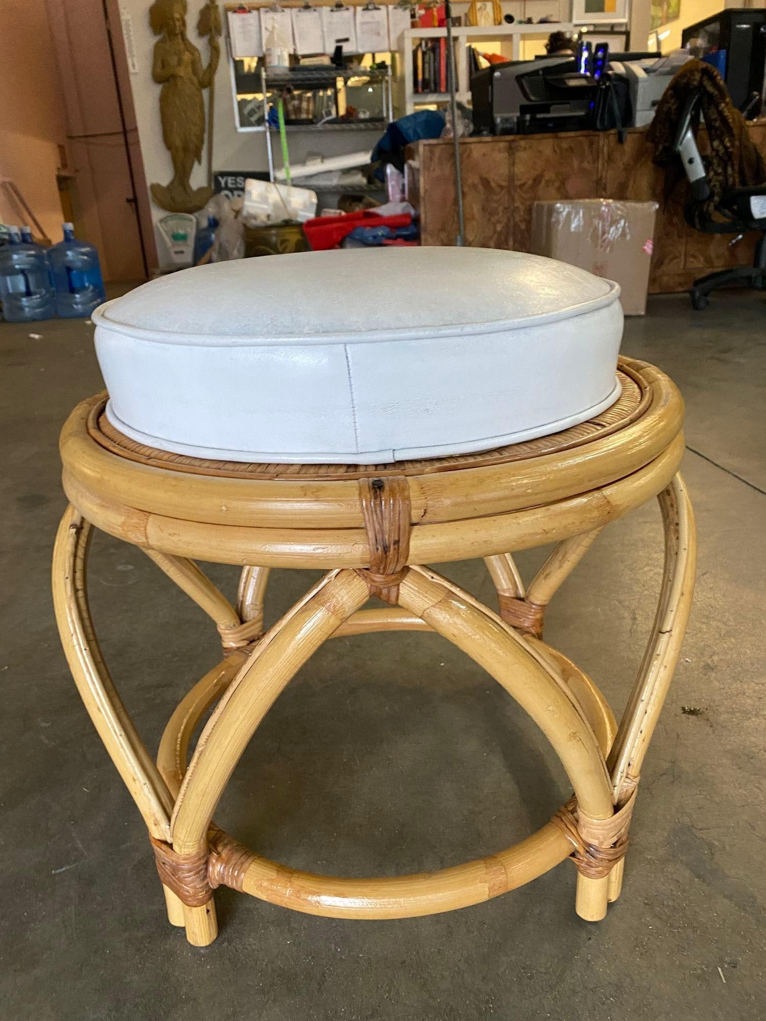 Round Wicker Top Rattan Table with Matching Stools Dining Set - 3