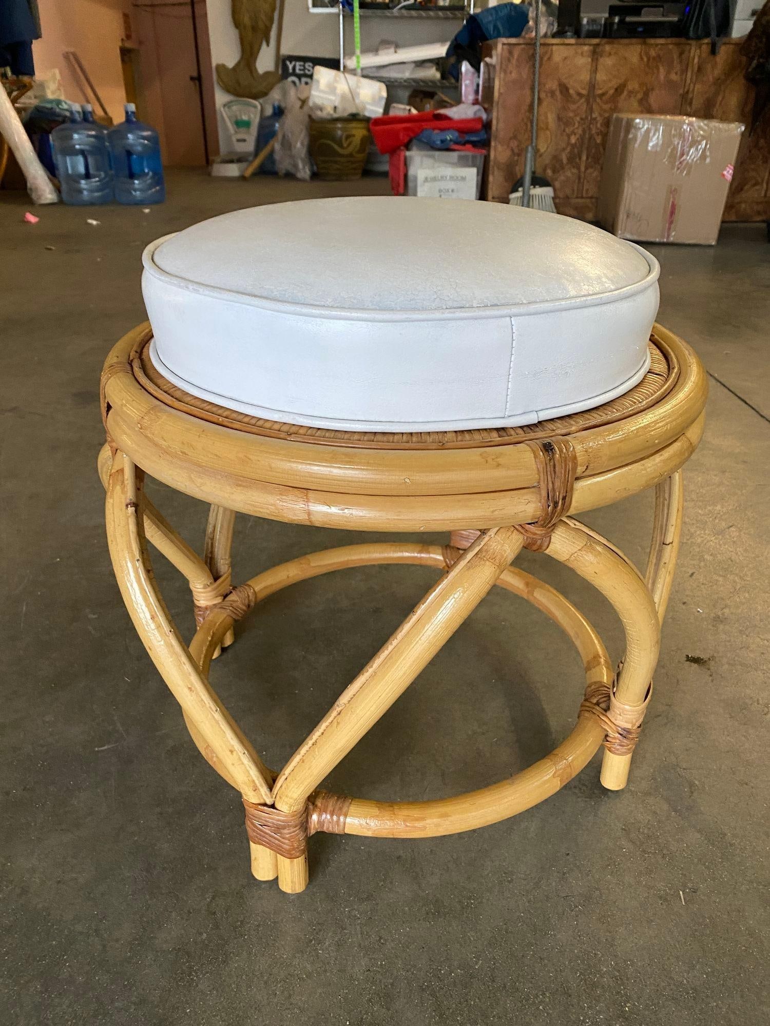 Round Wicker Top Rattan Table with Matching Stools Dining Set - 5