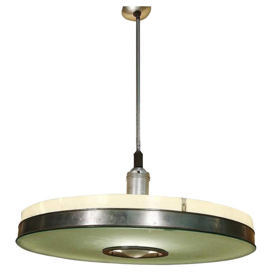 Original May Company Wilshire Streamline Stainless Pendant Ceiling Lamp: Title: Original May Company Wilshire Streamline Stainless Pendant Ceiling Lamp Description: Streamlined Aluminum Ceiling Lamp from the Historic May Company Wilshire. This sleek, mid-century aluminum
