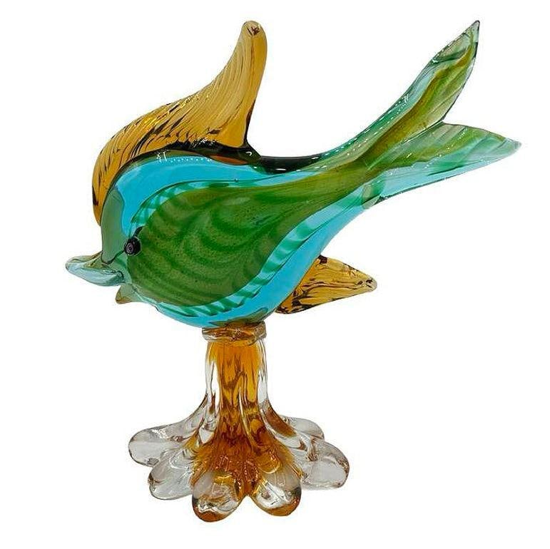 11" Tall Multicolored Venetian Art Glass Angel Fish Sculpture by J.I.Co - 4