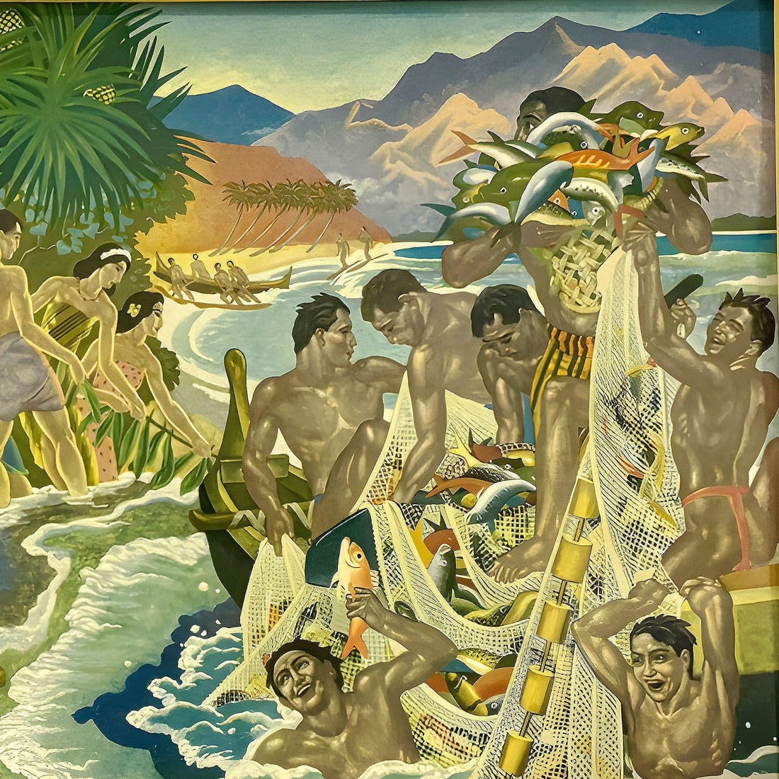 Matson Lines Hawaii "Festival of the Sea" Lithograph by Eugene Savage, Framed - 16