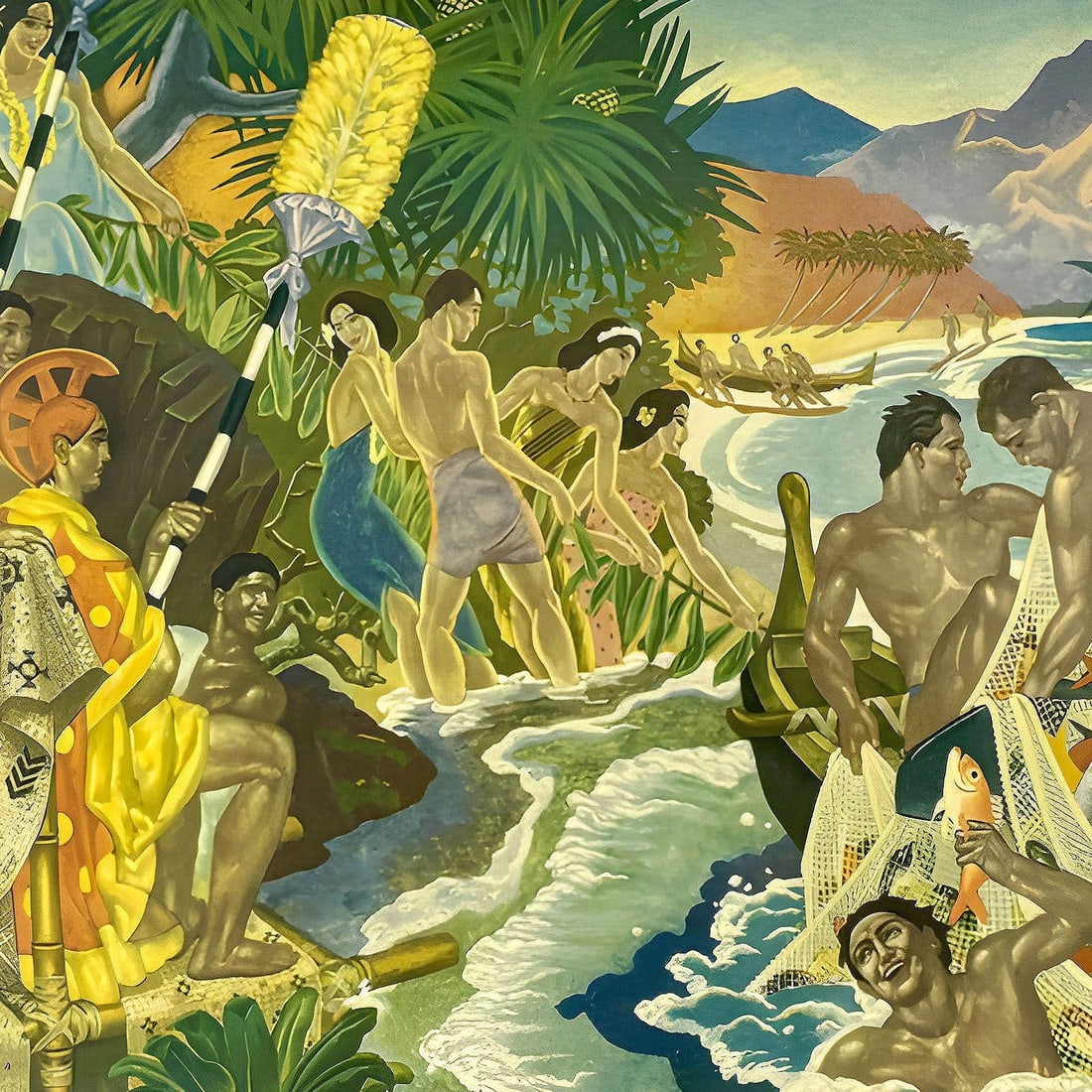 Matson Lines Hawaii "Festival of the Sea" Lithograph by Eugene Savage, Framed - 3