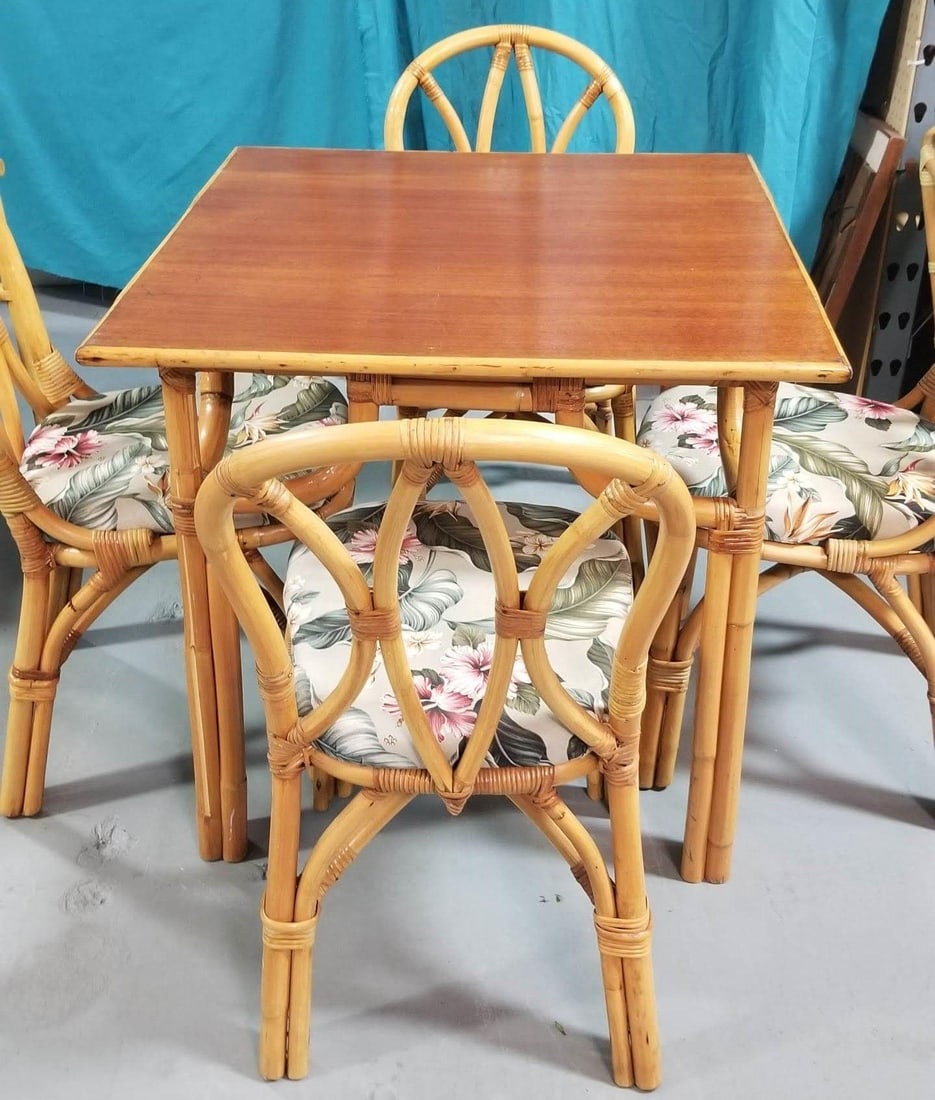 Restored Rattan 3-Strand "Hour Glass" Dining Table & Chairs Dining Set - 2