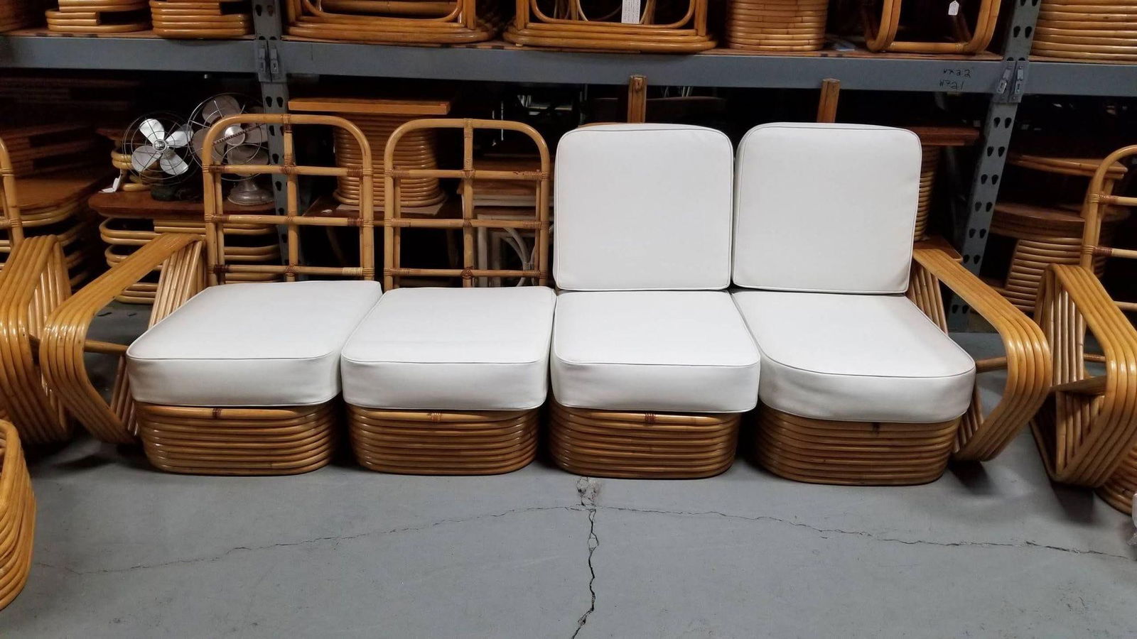 Restored 5-Strand Square Pretzel Rattan Chair & Sofa Livingroom Set - 4