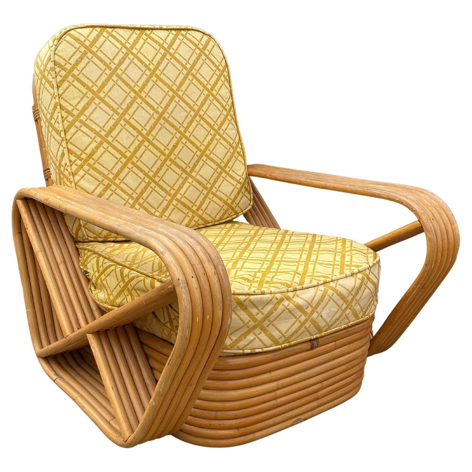 Restored 5-Strand Square Pretzel Rattan Chair & Sofa Livingroom Set - 9