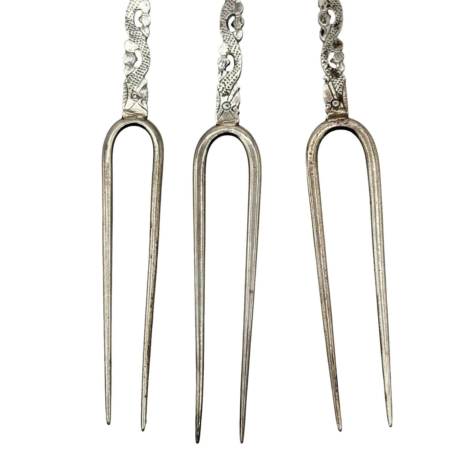 Victorian 1890 Chinese Export Silver Pickle Cocktail Fork, Set of 3 - 6