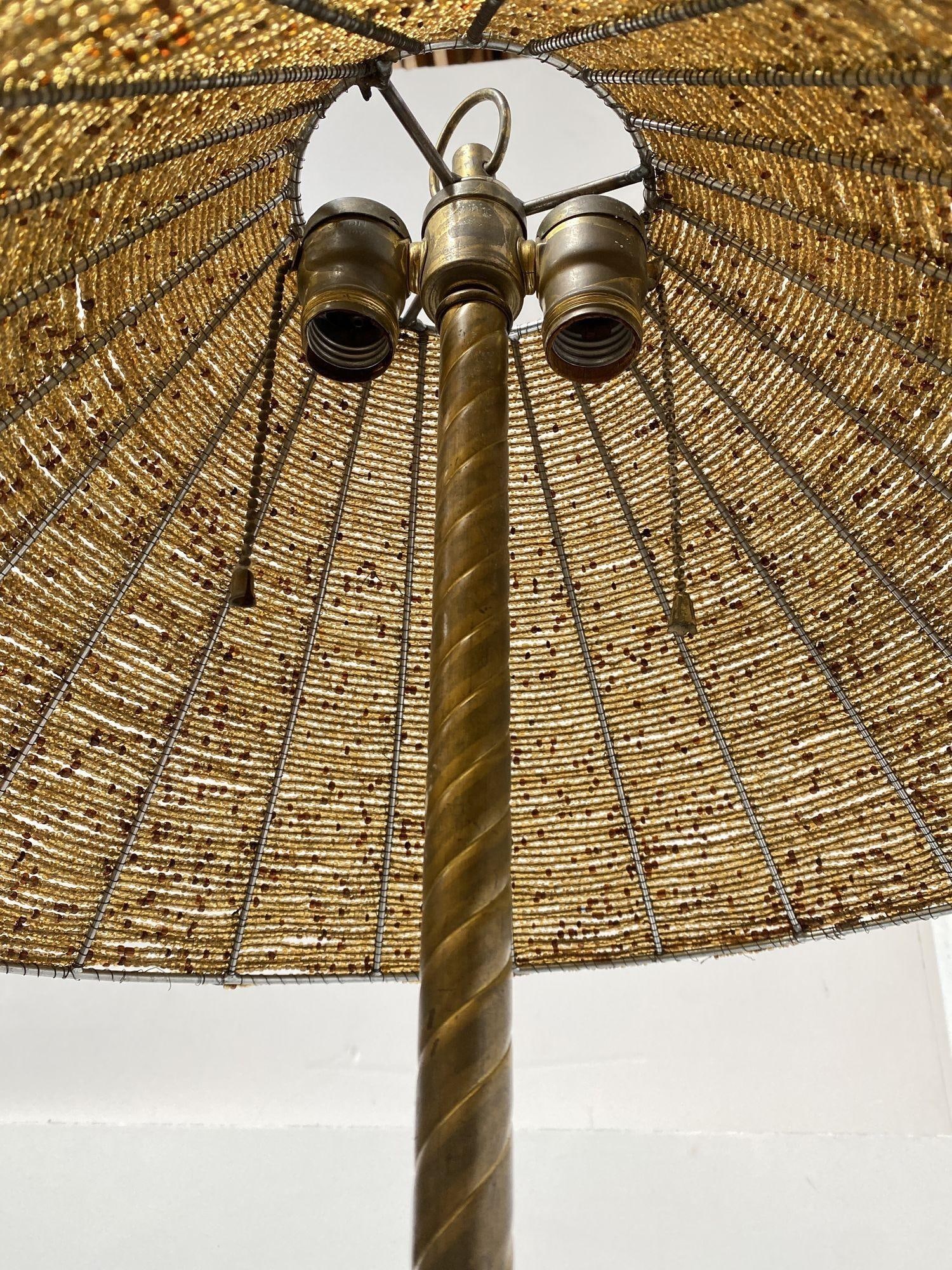 Brass & Marble Empire Iron Marble Floor Lamp w/ Beaded Shade - 15