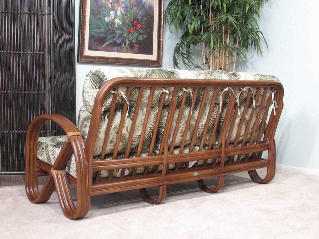 Modernist 3-Strand 3/4 Pretzel "Kauai" 3 Seat Rattan Sofa - 4