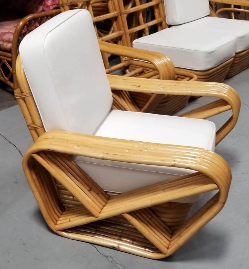 Restored Rattan Six Strand Square 3/4 Pretzel Livingroom Sofa and Chairs Set - 10