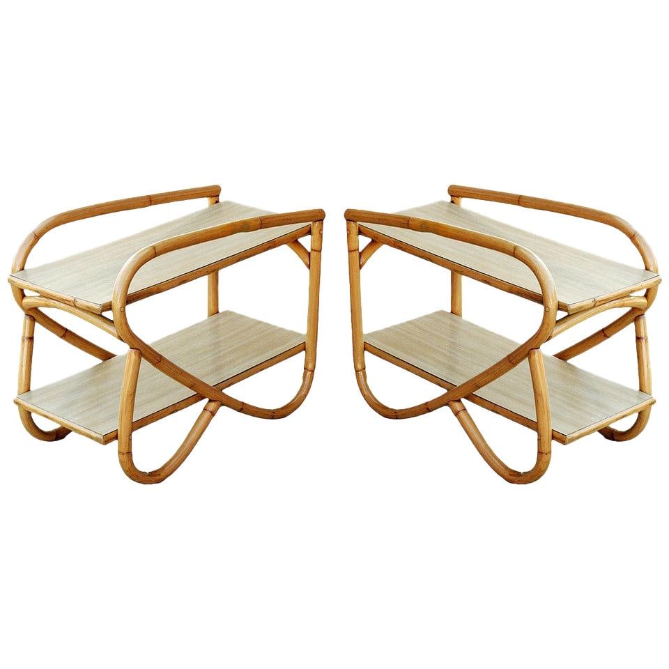 Restored Rattan Side Table with Two-Tier Formica Tops, Pair (1 of 5)