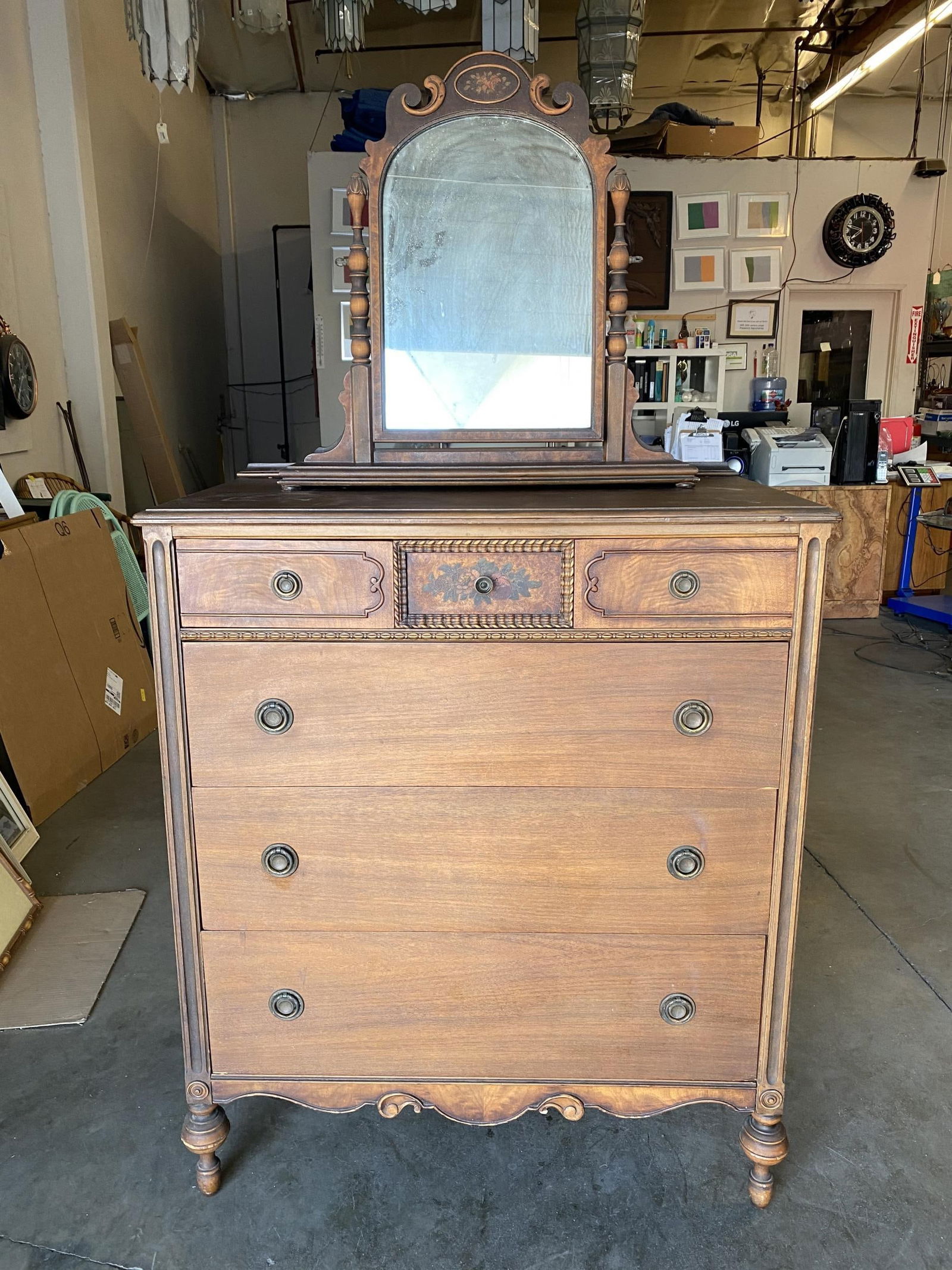 Antique Walnut Highboy Dresser w/ Vanity Table Mirror by Berkey & Gay Furniture - 11