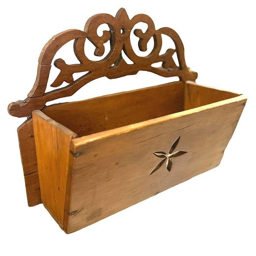 Vintage Hand Carved Edwardian Wooden Wall Mailer Mailbox w/ Star (1 of 18)