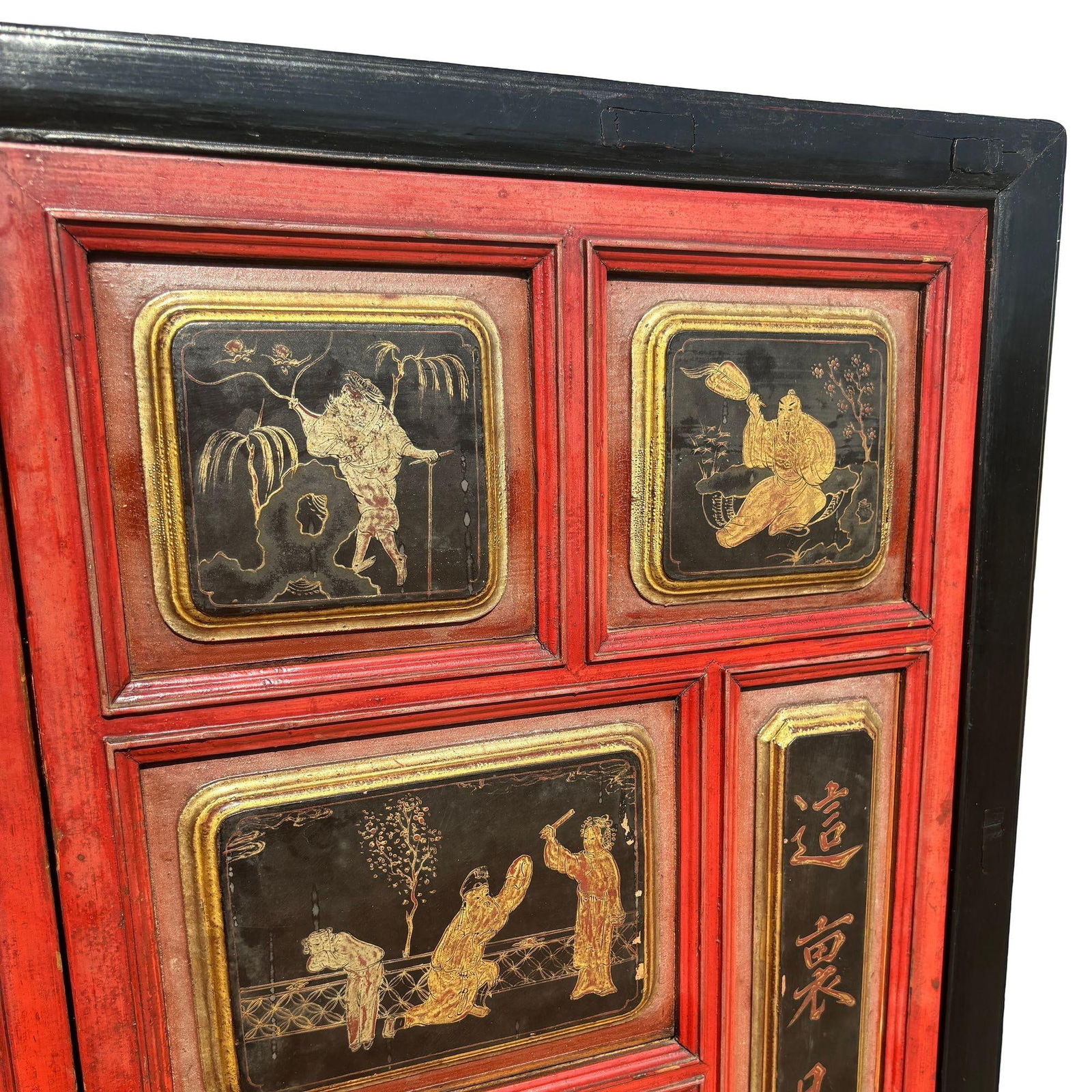 Qing Dynasty Hand Painted & Lacquered Gilt Armoire Cabinet, China - 16