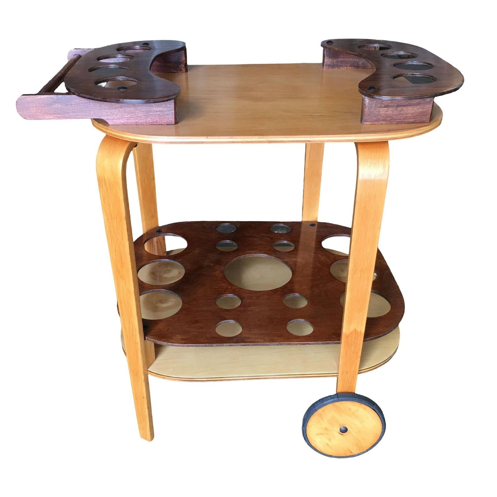 Midcentury Bent Birch Plywood Two-Tone Bar Cart - 10