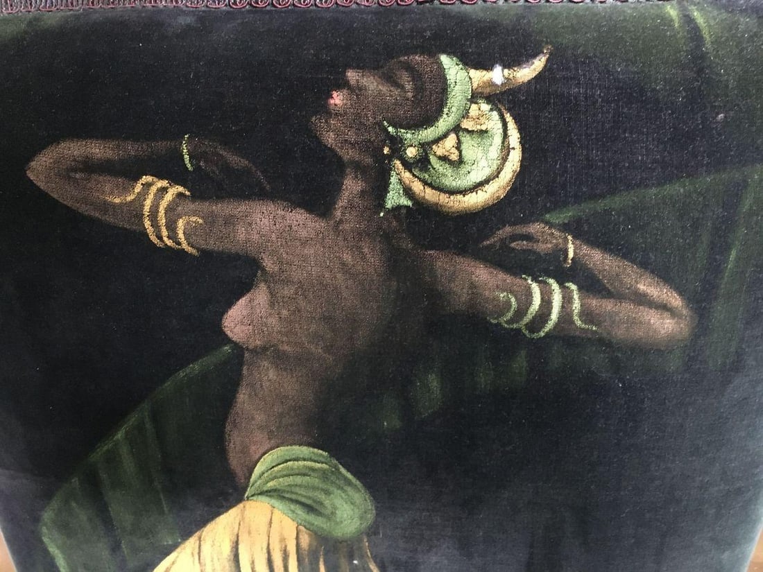 Vintage Velvet Upholstered Gorgeous Armchair with a Painted Dancer on the Back - 18