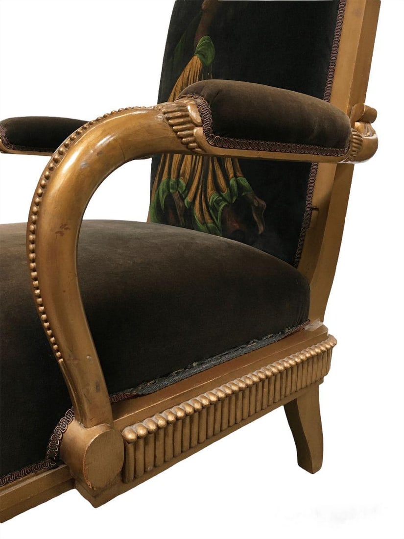 Vintage Velvet Upholstered Gorgeous Armchair with a Painted Dancer on the Back - 3