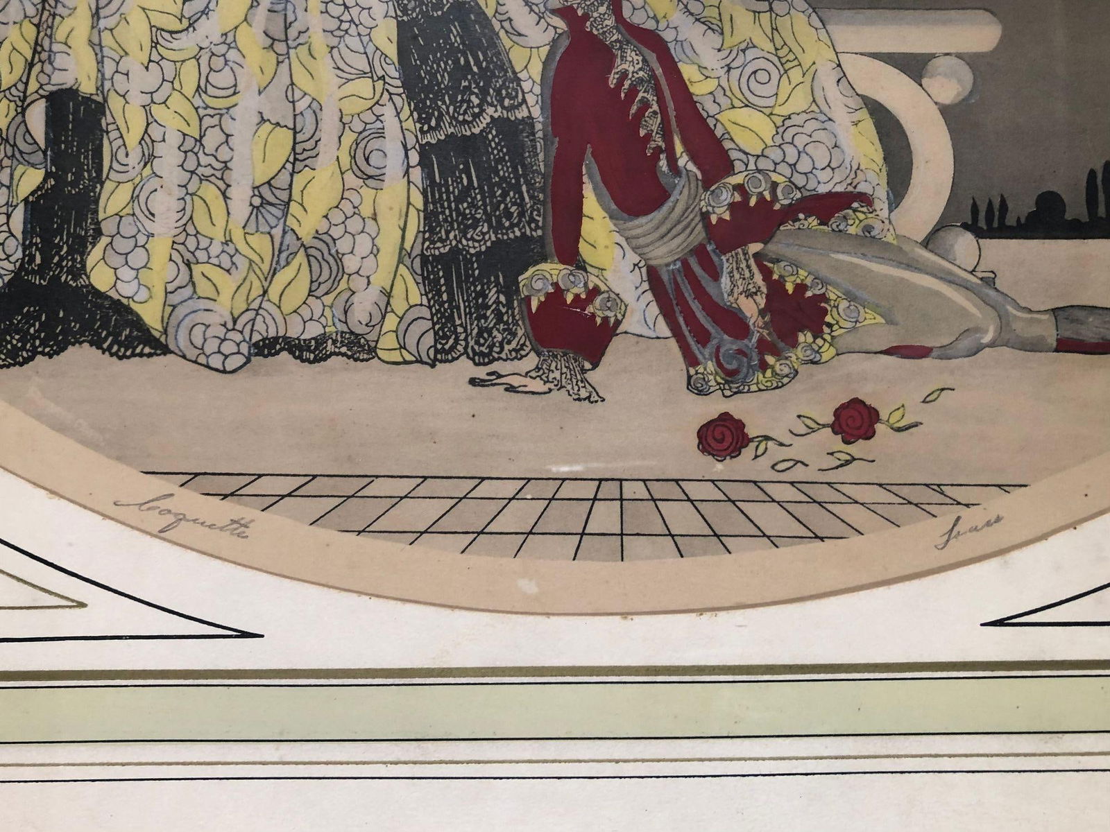 Vintage Art Deco "After the Ball" Print set of 2 Signed by Louie - 5